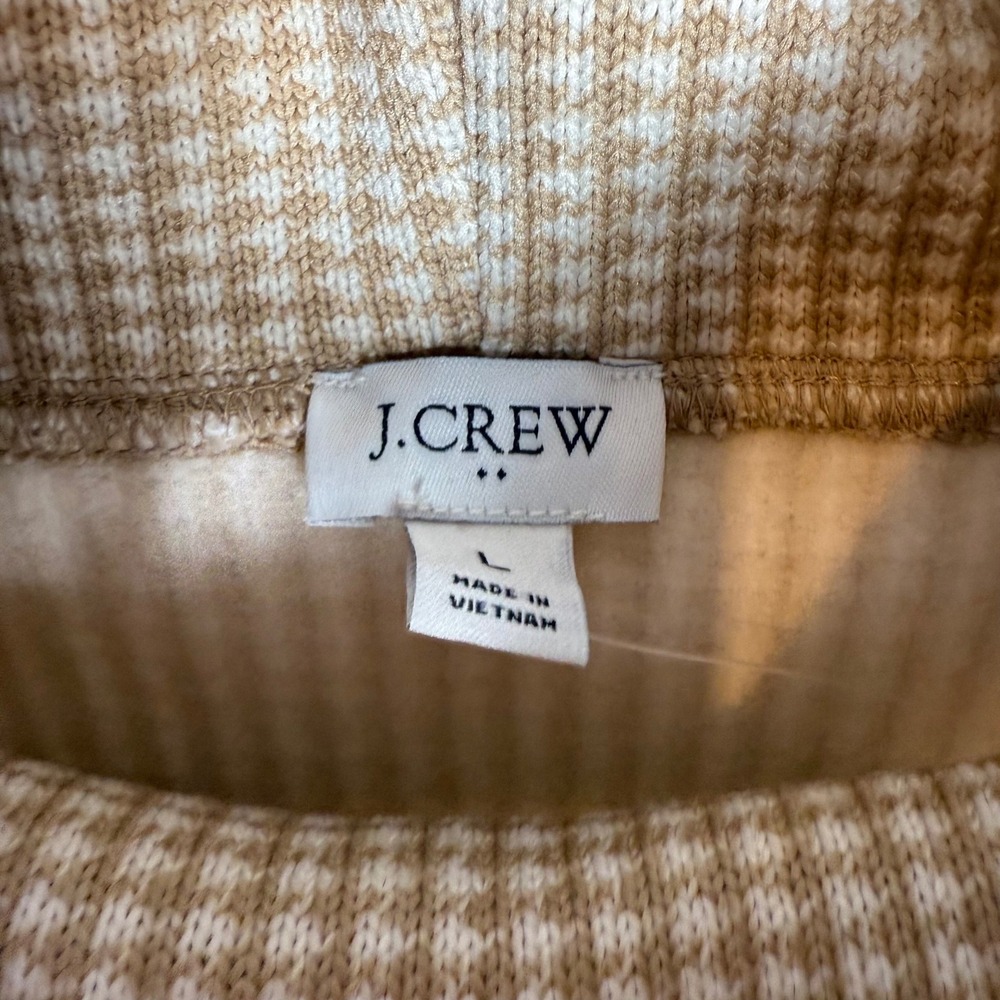 NWT J.Crew Womens Houndstooth Cowl Neck Fleece Lined Knit Top Tan White H1549 L - Picture 4 of 8